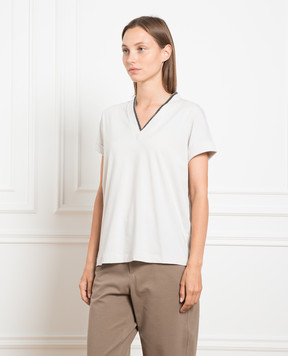 Brunello Cucinelli Сіра футболка з ланцюжком моніль M0T18BD222