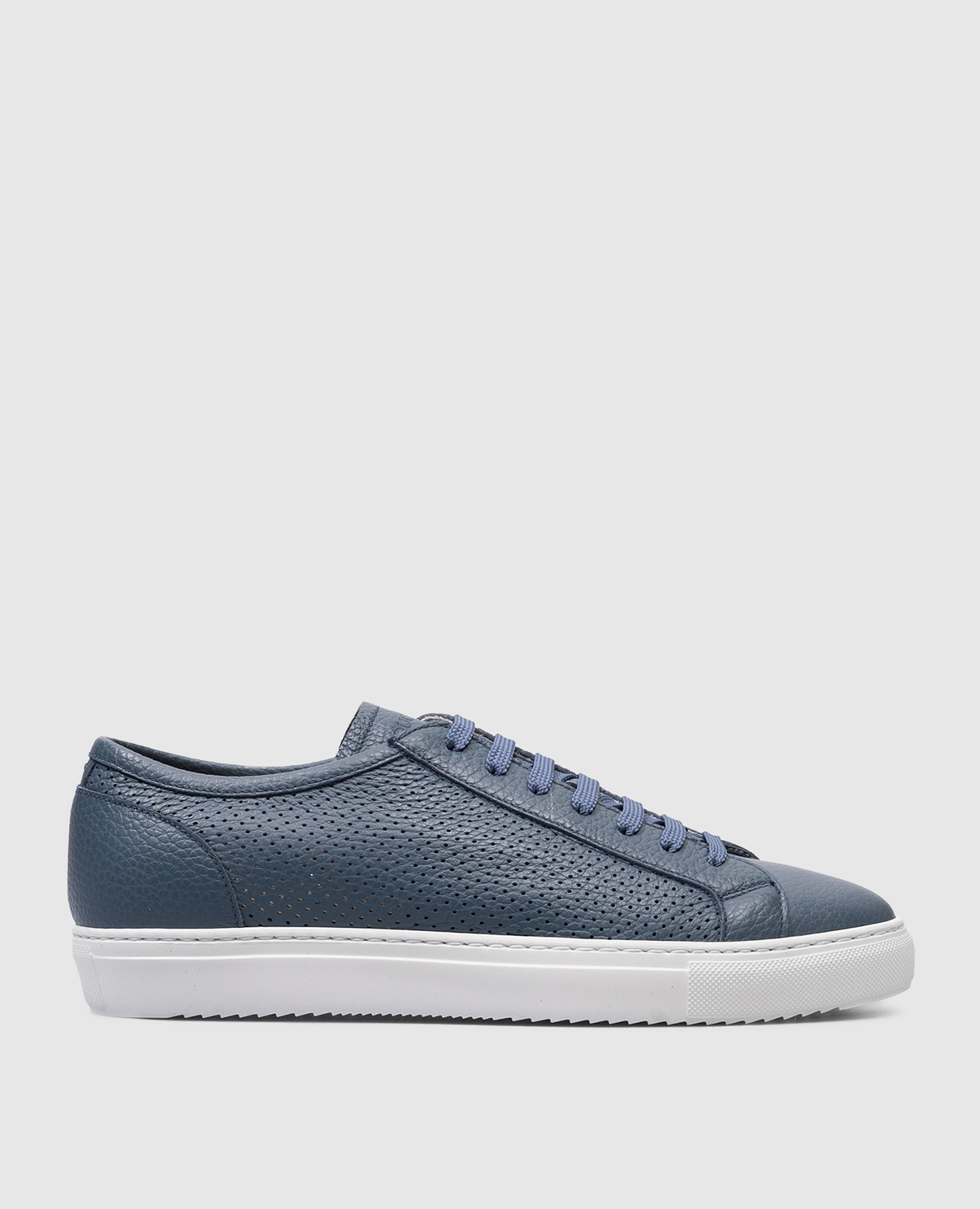 Blue leather sneakers with perforation