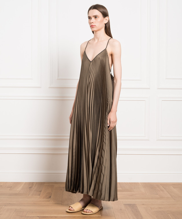 Brunello Cucinelli Pleated khaki dress with monil chain ML172A5070 image 3