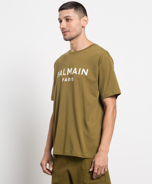 Balmain Khaki t-shirt with logo print AH1EG000BB73 изображение 3