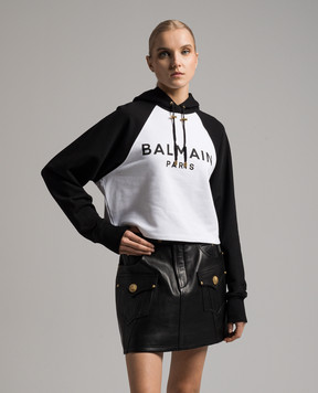 Balmain Чорне худі з контрастним принтом логотипа CF1JP034BB02