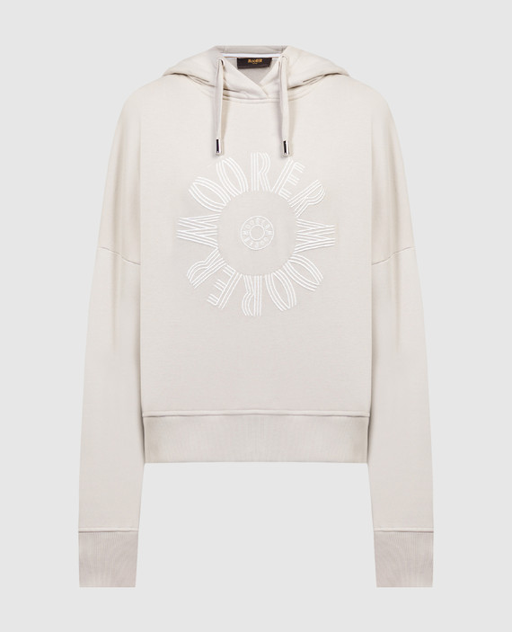 DAMLA beige logo embroidered hoodie