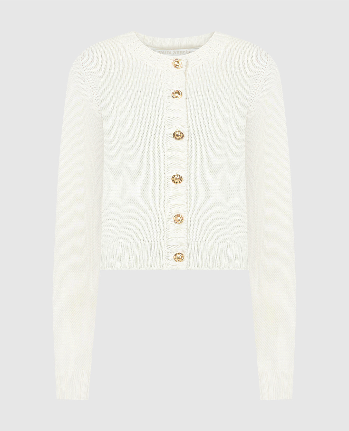 White wool cardigan with logo embroidery