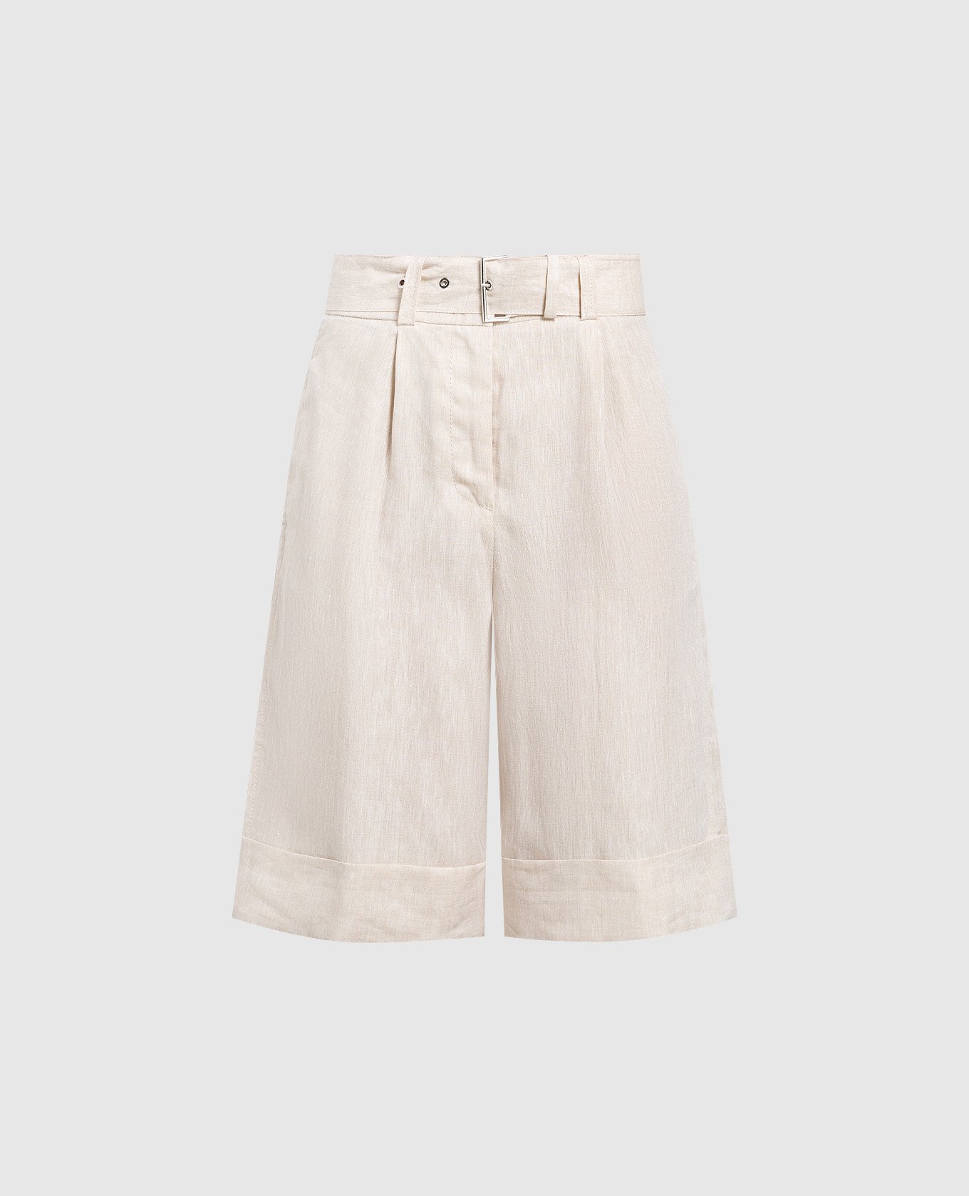 Light beige linen shorts with cuffs