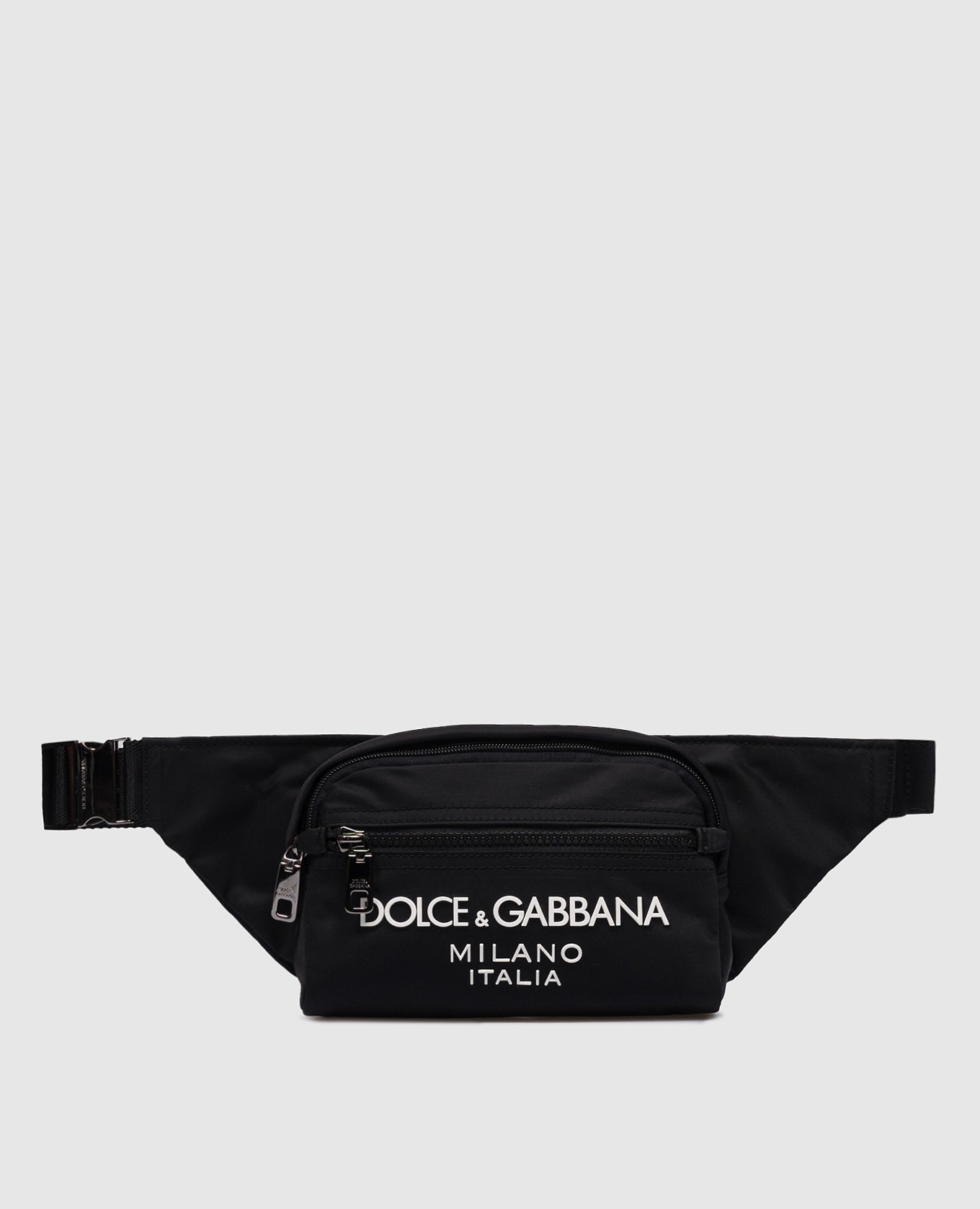 Black waist bag with textured logo