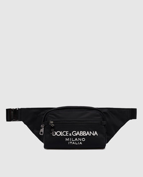 Dolce&Gabbana Чорна поясна сумка з фактурним логотипом BM2218AG182