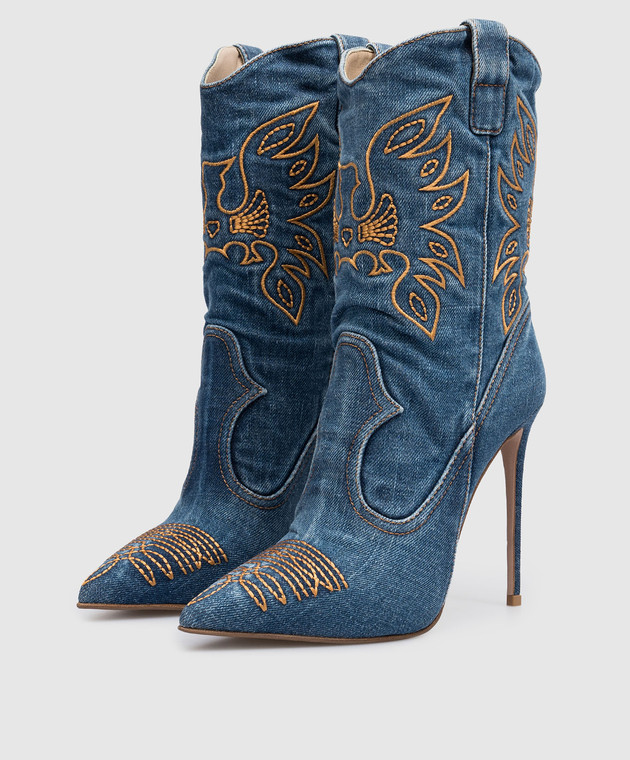 Le Silla Eva blue denim ankle boots with embroidery 2023Z100R1PPGIR image 2