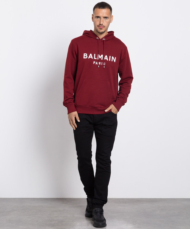 Balmain Burgundy logo print hoodie BH1JR002BB65 image 2