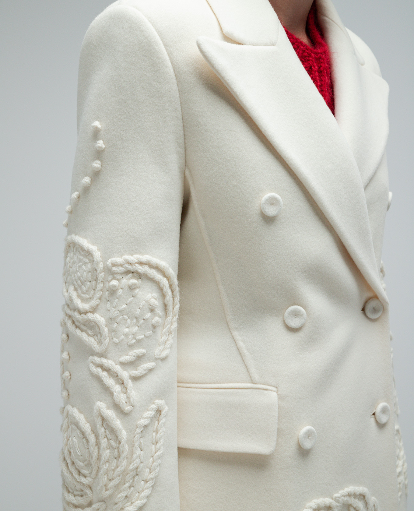 Ermanno Scervino Белое двубортное пальто из шерсти с цветочной вышивкой D436D712RHNG изображение 6