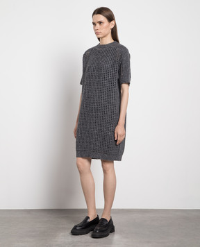 Brunello Cucinelli Серое ажурное платье с люрексом и пайетками MGP557A90P