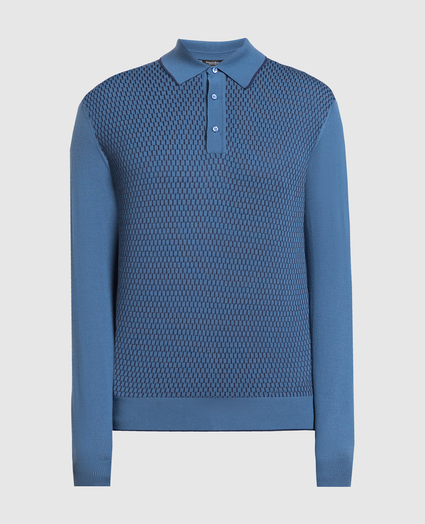 

Голубое поло из шерсти и шелка в геометрический узор., Голубой, Поло