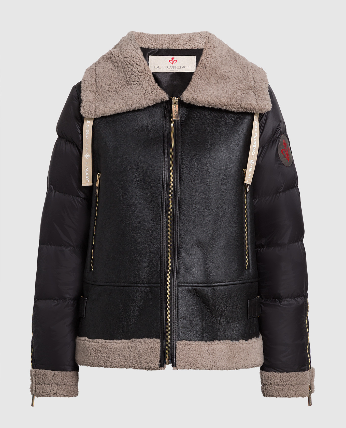 

Комбинированная черная дубленка, Черный, Дубленки