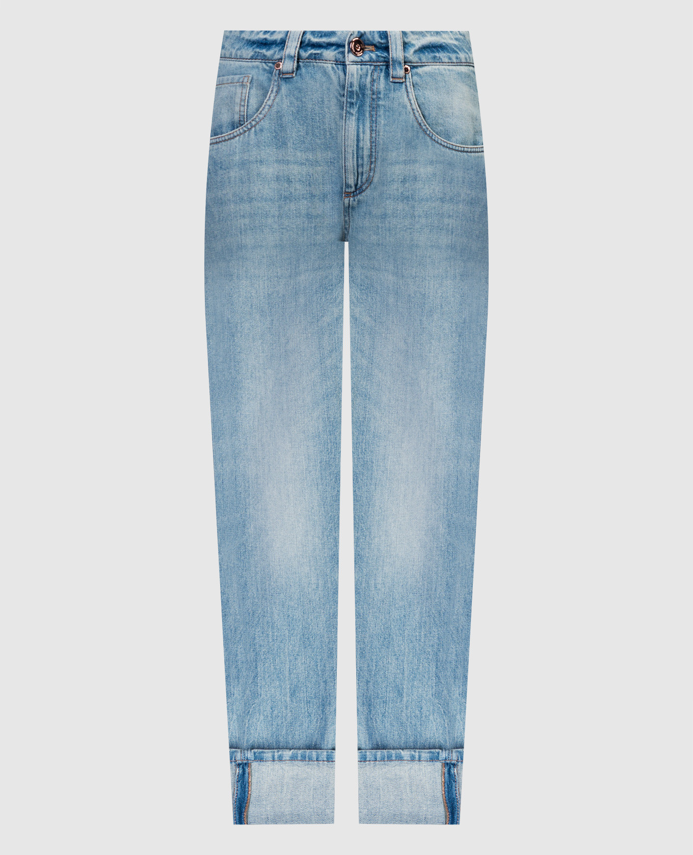 Blue distressed jeans with monil chain