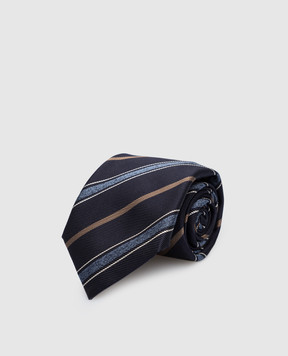 Brunello Cucinelli Коричнева краватка з шовку з геометричним візерунком. MM8960018