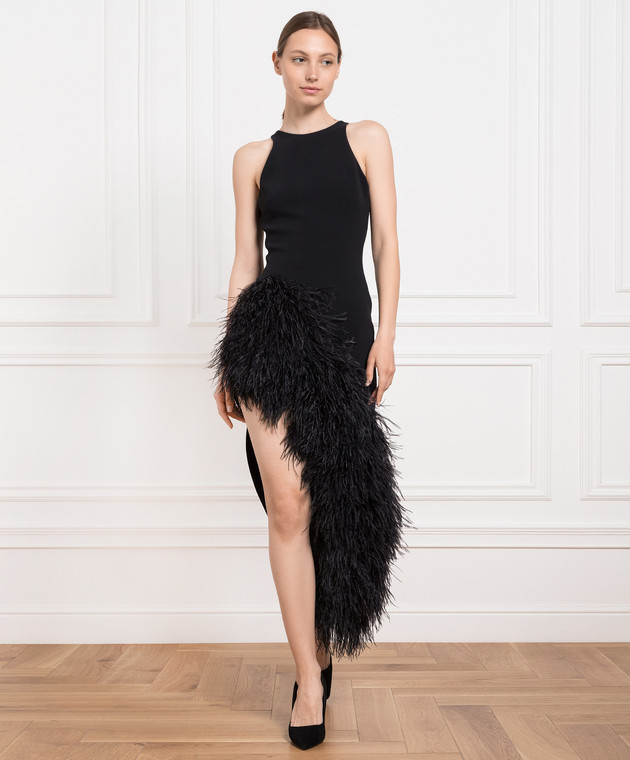 David Koma Black dress of asymmetrical cut with ostrich feathers SS23DK29D image 2