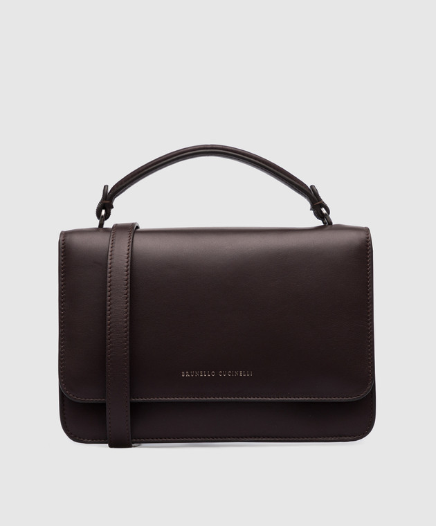 Brunello Cucinelli Темно-коричнева шкіряна сумка-месенджер з ланцюжком моніль MBNBD2516P