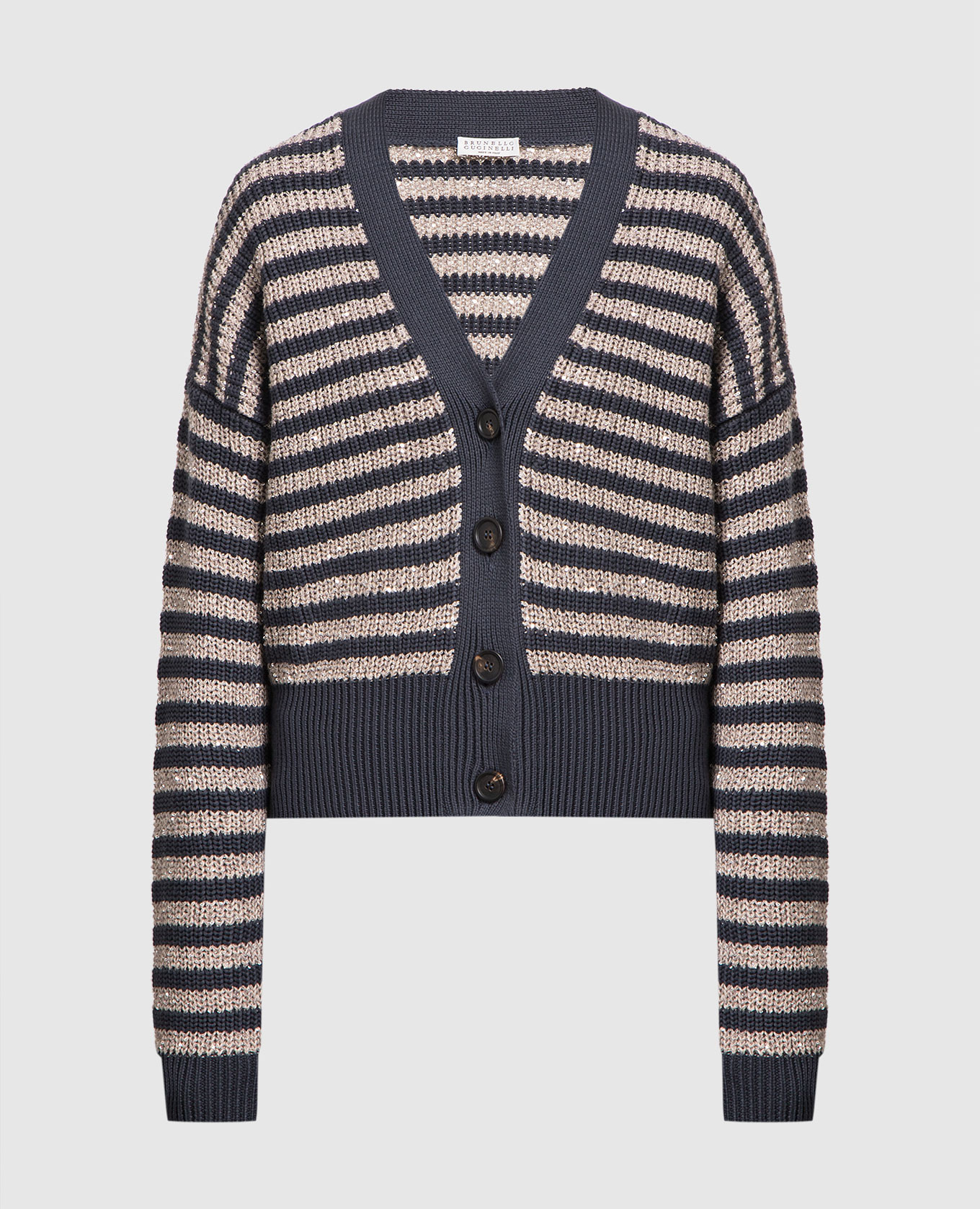 Blue cardigan with sequins in a stripe