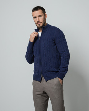 Cashmere&Whiskey Синий кардиган с кашемиром в фактурный узор 80606C