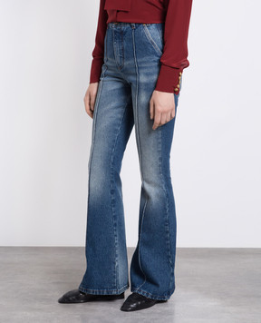 Balmain Сині джинси кльош з ефектом потертості BF1MJ075DD64