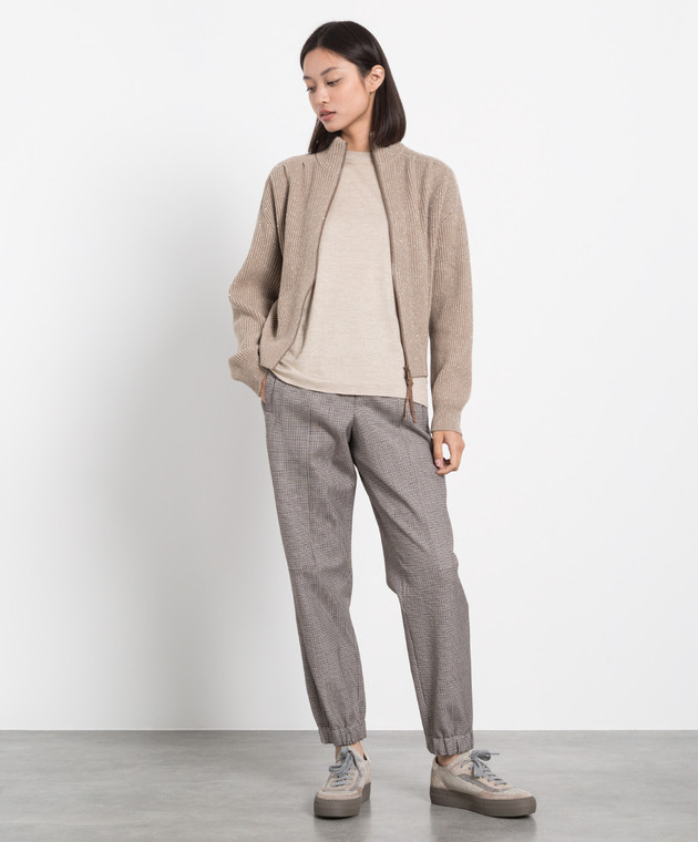 Brunello Cucinelli Темно-бежевый кардиган в рубчик с пайетками и люрексом MBM755906P изображение 2