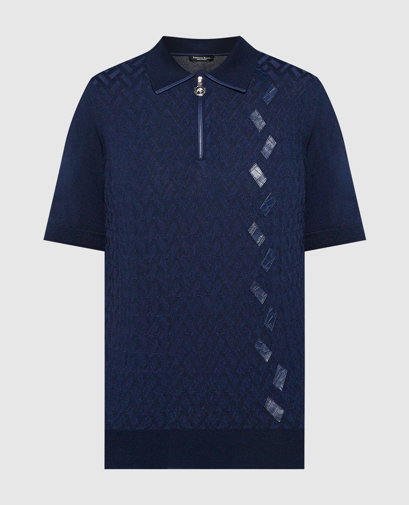 

Синее поло со вставками из кожи крокодила, Синий, Поло