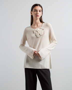 Ermanno Scervino Бежевий джемпер з кашеміру з аплікацією D435M308RPYU