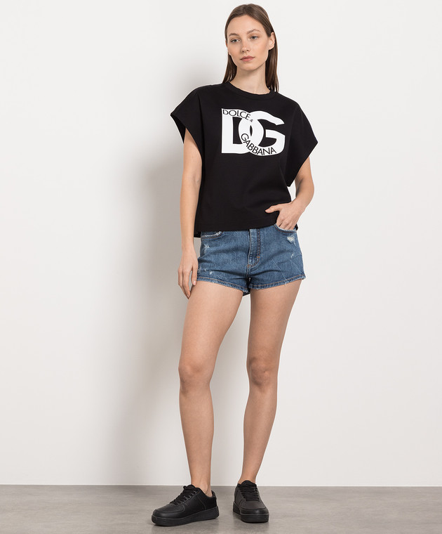 Dolce&Gabbana Черная футболка с контрастным принтом логотипа DG F8Q56ZG7G3E изображение 2