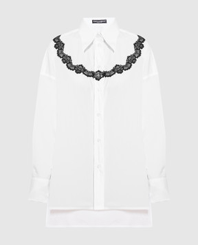 Dolce&Gabbana Біла блуза з контрастним мереживом F5Q62TFU5T9