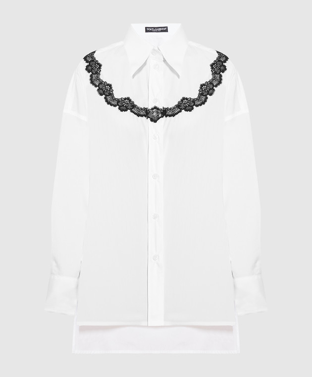 Dolce&Gabbana White shirt with contrasting lace F5Q62TFU5T9