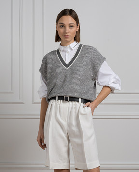 Brunello Cucinelli Серый жилет из льна с пайетками MCO555922