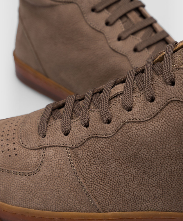 Brunello Cucinelli Кожаные коричневые сникеры с мехом MZUMSMW273 изображение 5