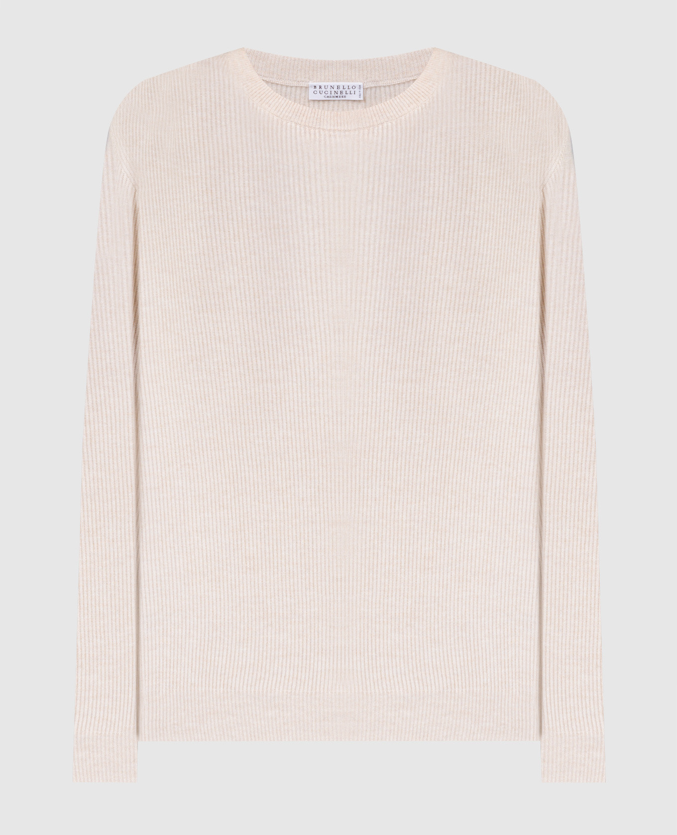Beige ribbed cashmere jumper with monil chain
