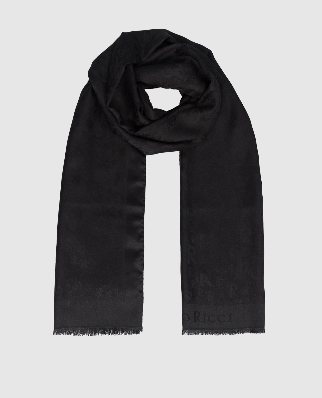 Черный шарф с принтом логотипа из шелка и кашемира