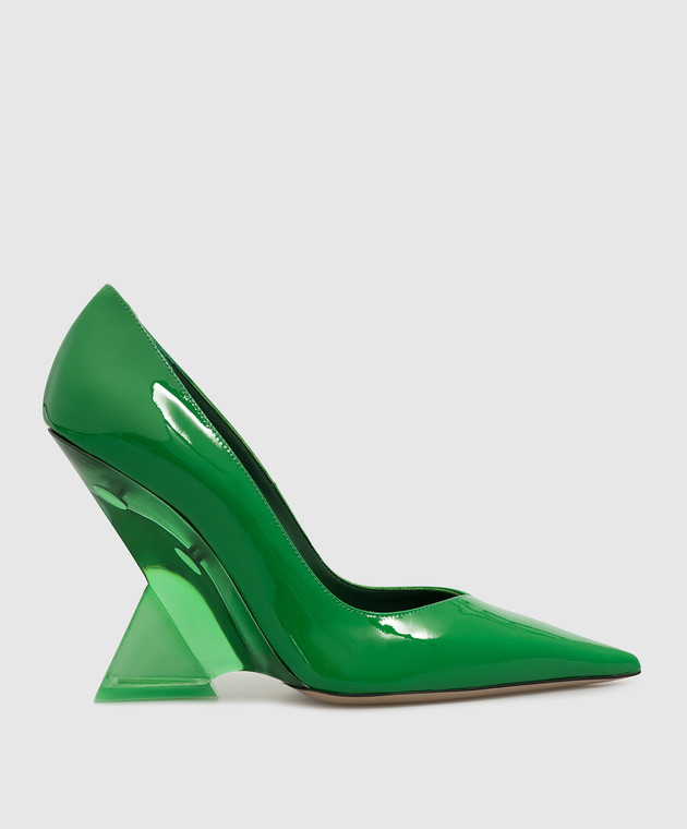 The Attico Green patent leather Cheope pumps with curved heels 236WS509L081