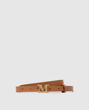 Max Mara Коричневый кожаный ремень MGRAZIATA с металлическим логотипом. MGRAZIATA15
