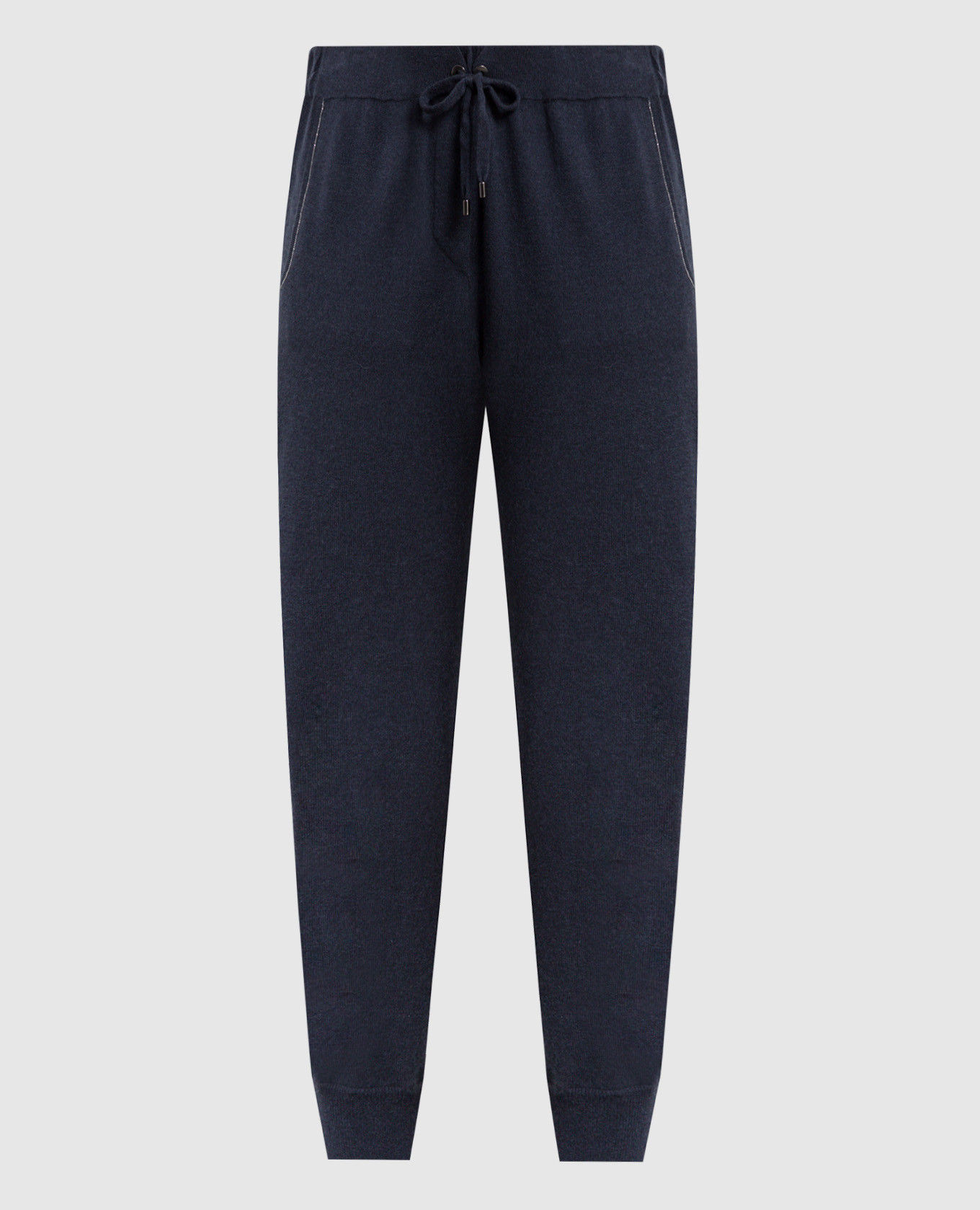 Navy blue cashmere joggers with monil chain