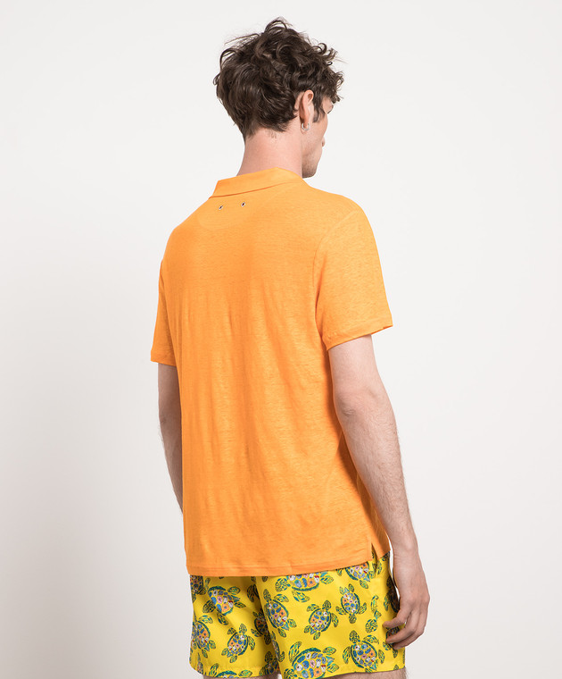 Vilebrequin Pyramid linen polo shirt in orange PYRE9O00 image 4