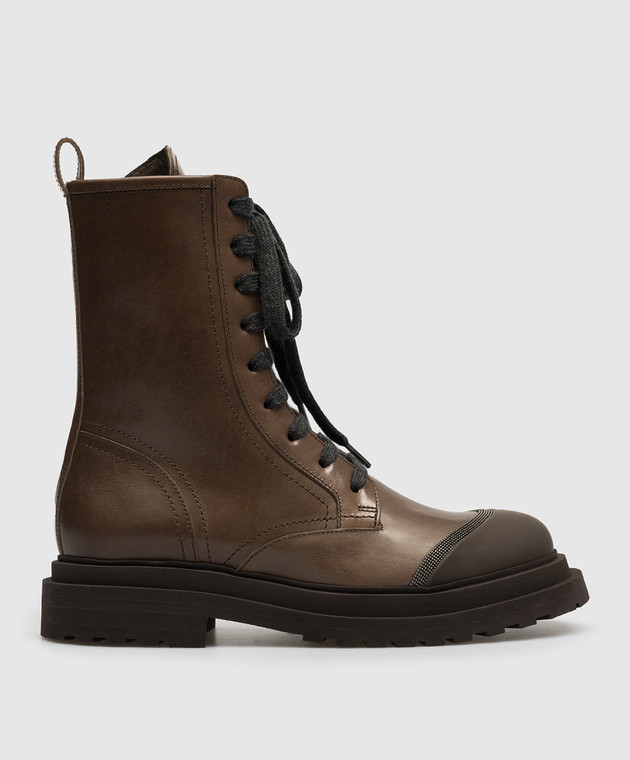 Brunello Cucinelli Brown leather boots with monil chain MZTLG2518P