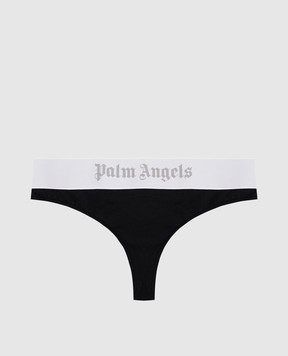 Palm Angels Black thong panties with logo PWUF002S23FAB001