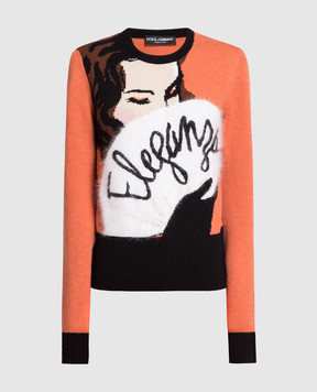 Dolce&Gabbana Оранжевый свитер с кашемиром и шерстью с узором. FX601TJAMJ5