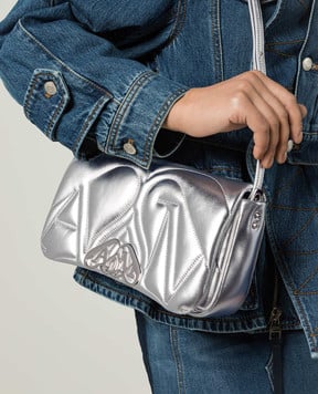 Alexander McQueen Срібляста стьобана сумка Small Seal з металевим логотипом 7573751BL0I
