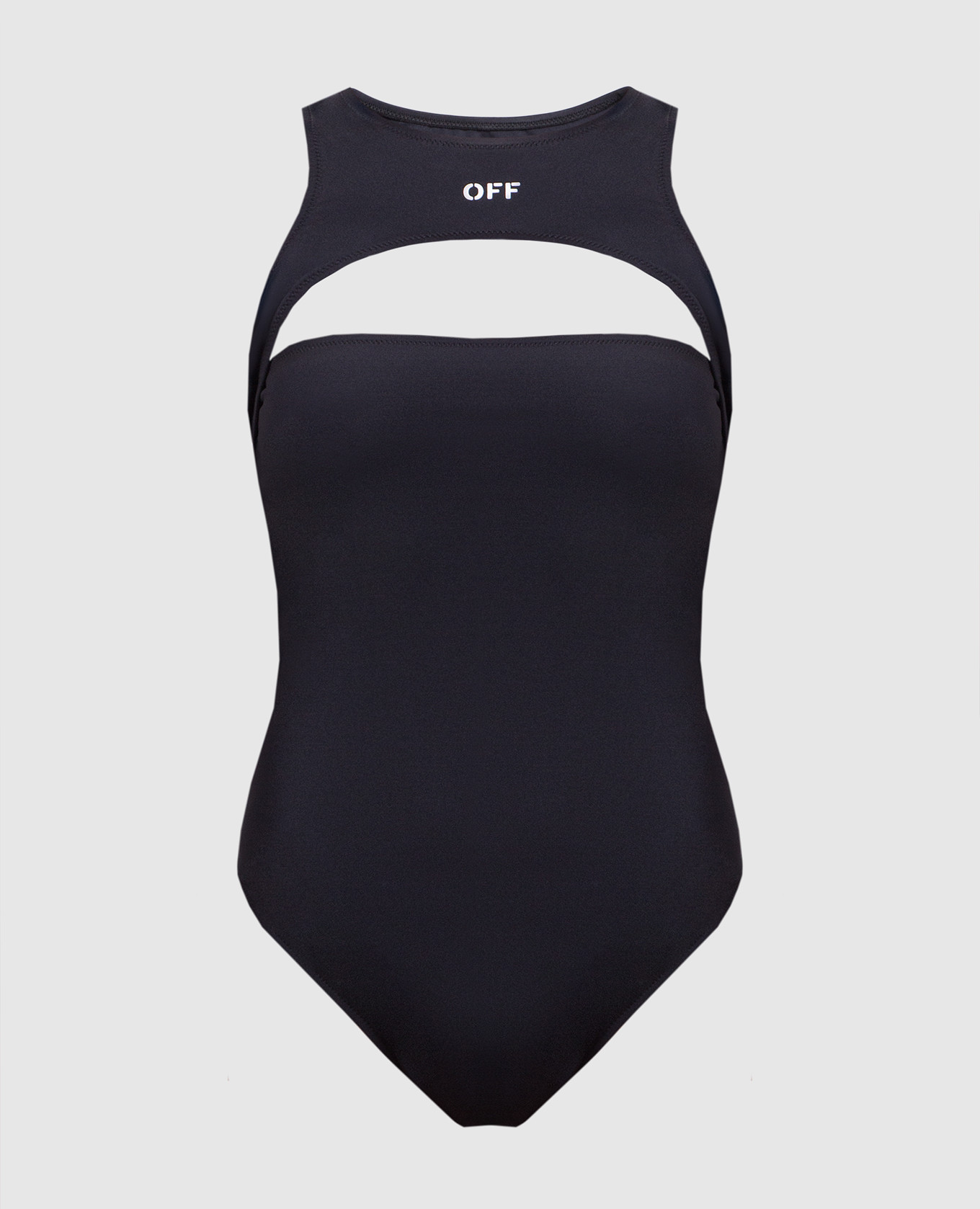 Black swimsuit with contrasting logo print