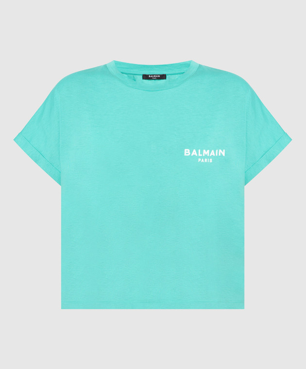 Balmain Green t-shirt with textured logo AF1EE005BB01