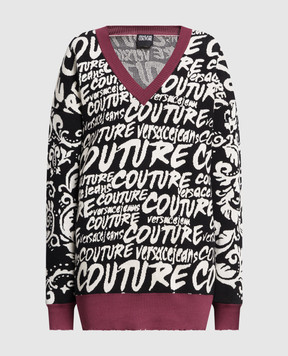 Versace Jeans Couture Пуловер в контрастный жаккардовый узор Logo Brush Couture 73HAFM16CM03G