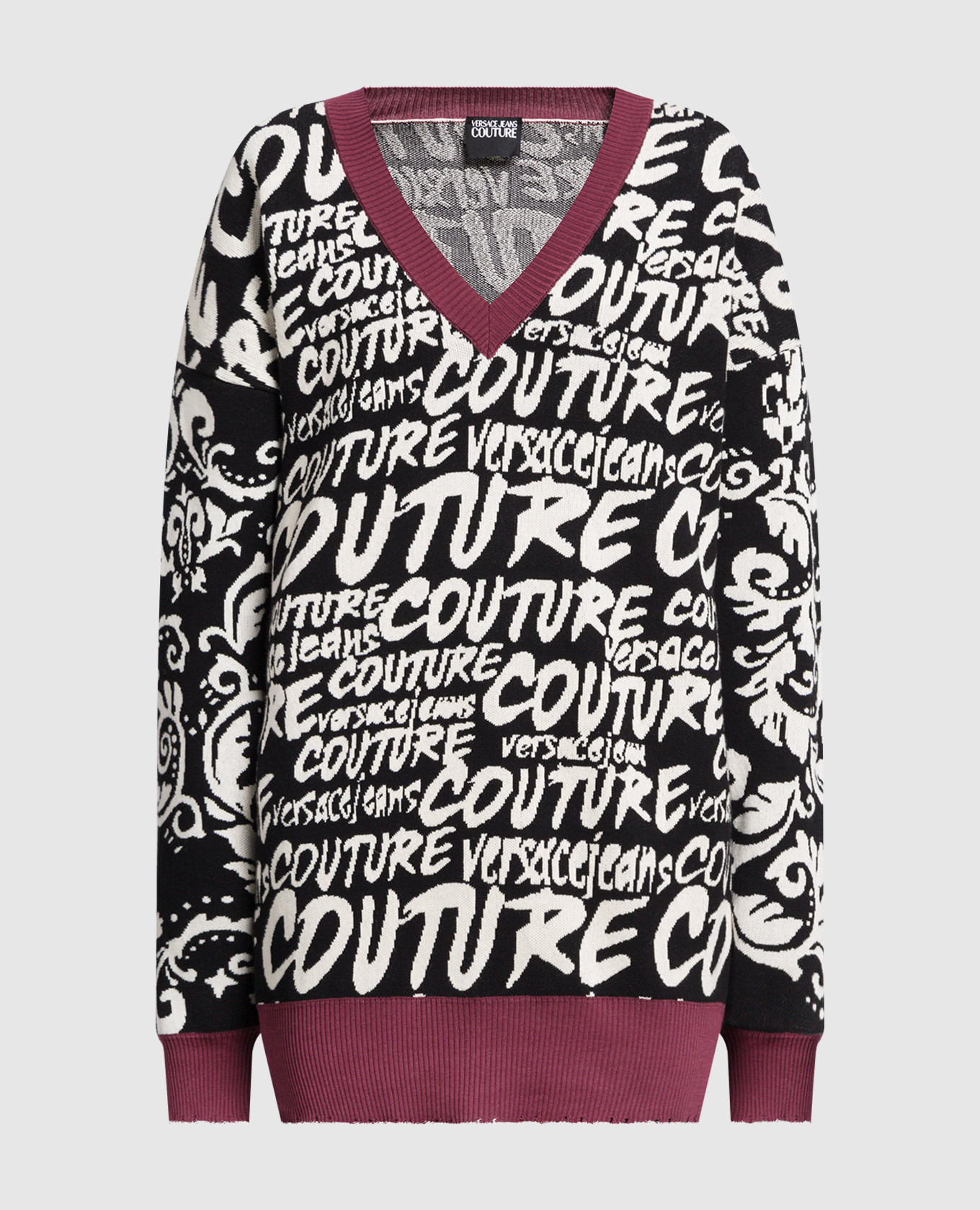Пуловер в контрастный жаккардовый узор Logo Brush Couture