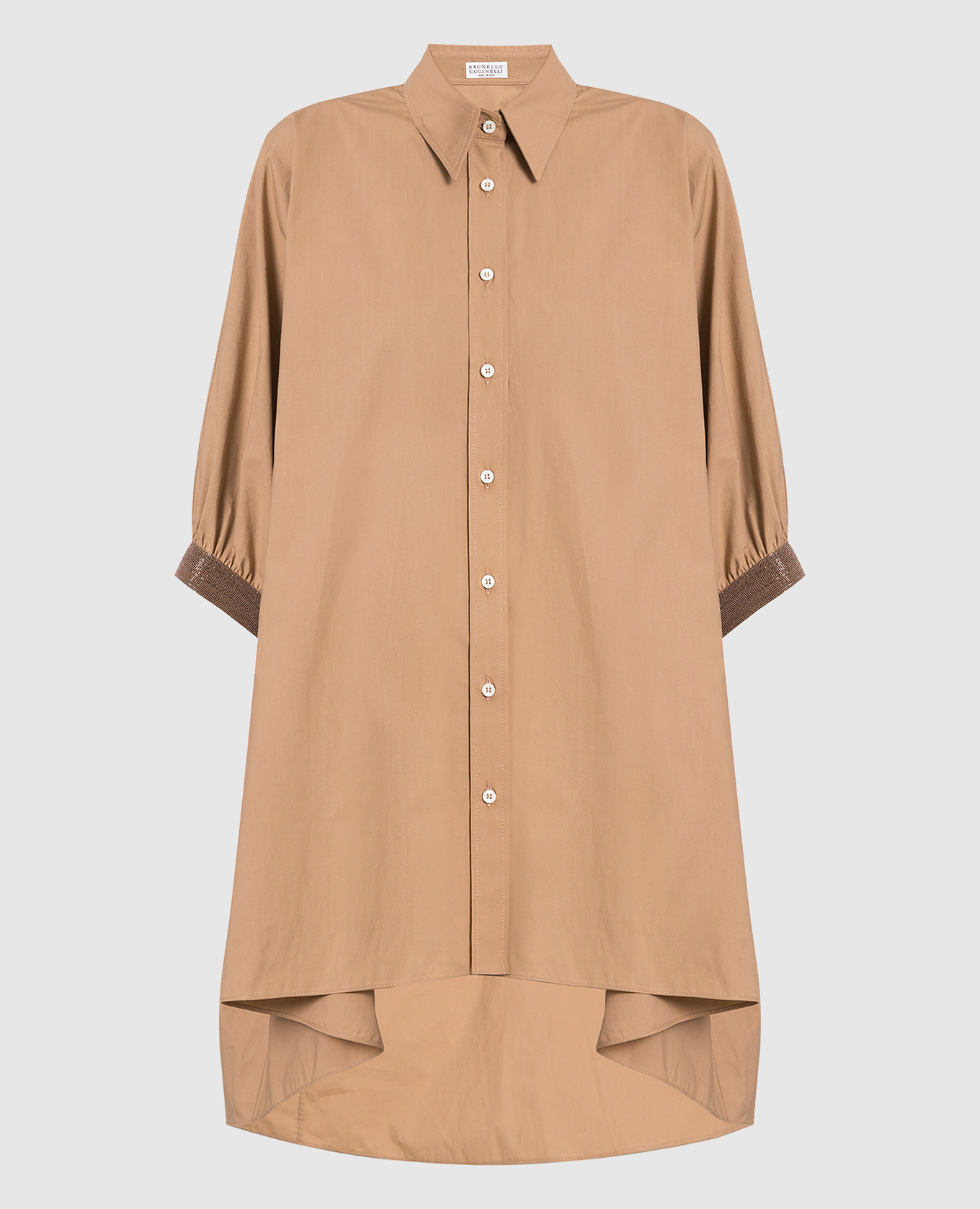 

Темно-бежевая блуза с эколатунью, Бежевый, Рубашки