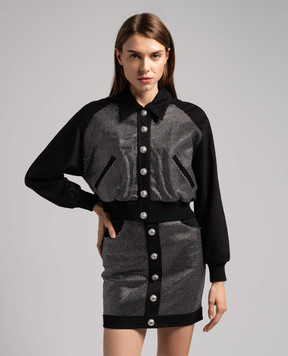 Balmain Черная укороченная джинсовая куртка с кристаллами BF0TH072DD76