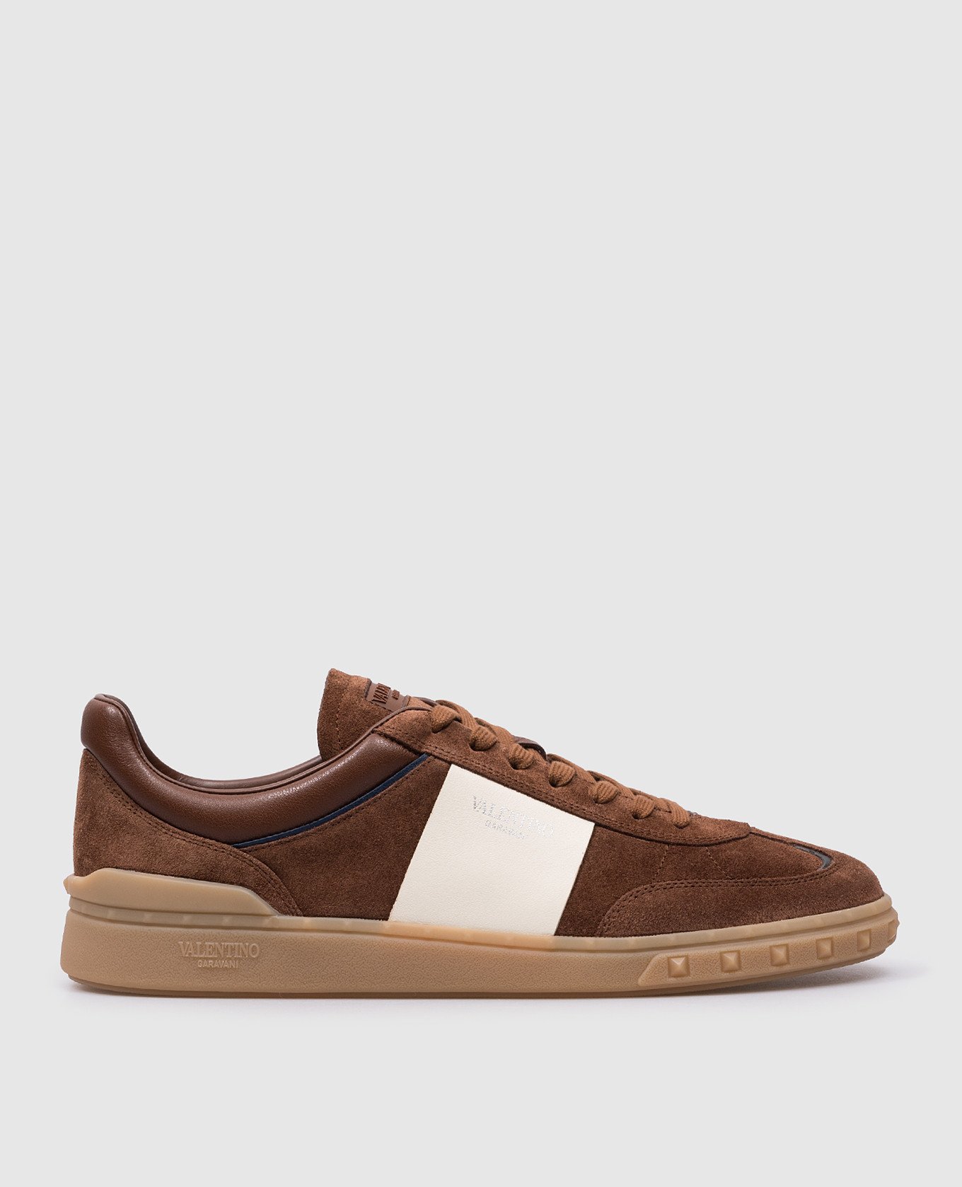 Brown suede trainers with Upvillage logo