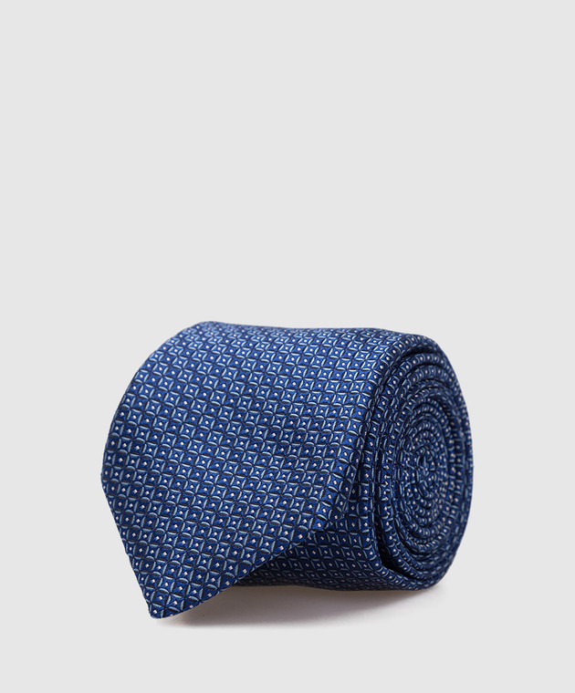 Canali Синій шовковий краватку у візерунок HJ0338789