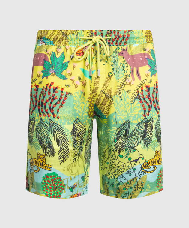 Vilebrequin Bahamas green printed linen shorts BAHC3U03